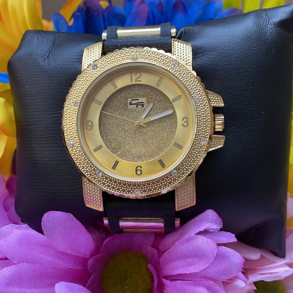 NEW* MEN BLACK GOLD ICY BLING SILICON WATCH - Picture 1 of 7